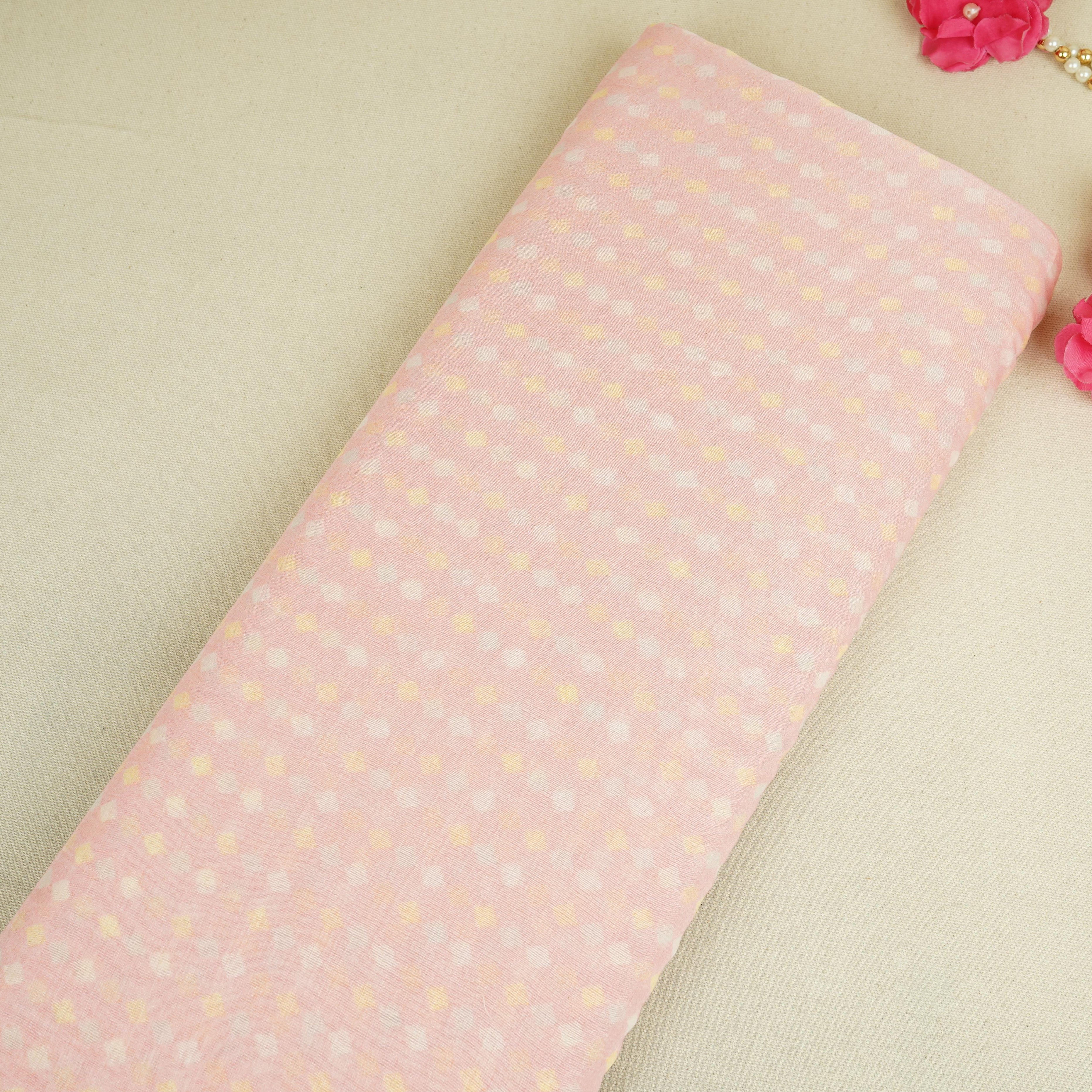 Pink Geomatrical Print Mul Chanderi Fabric SNA-29633 - TradeUNO