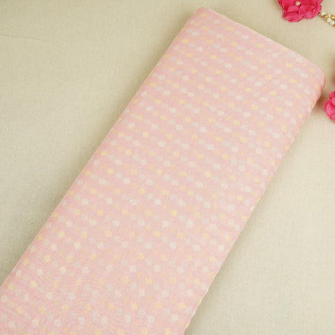 Pink Geomatrical Print Mul Chanderi Fabric SNA-29633