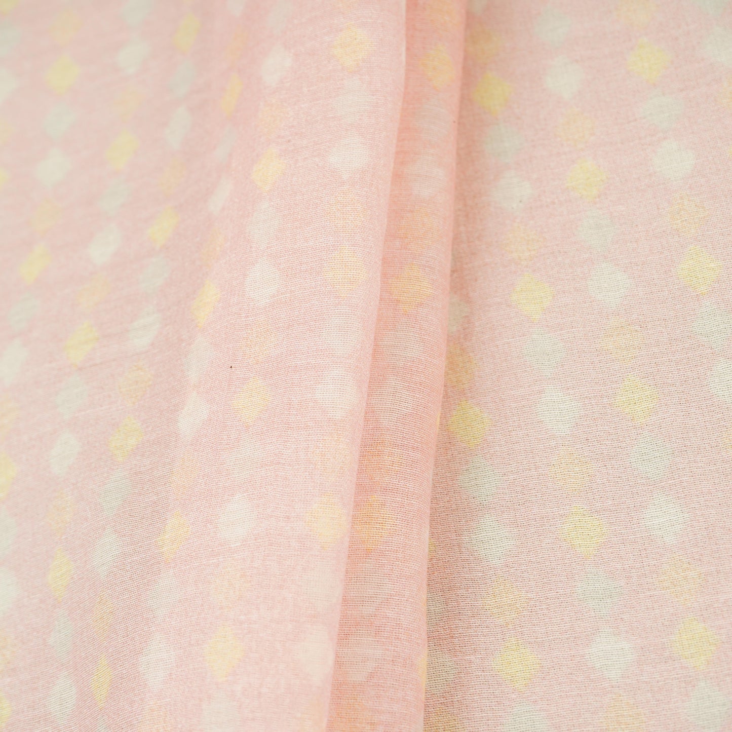 Pink Geomatrical Print Mul Chanderi Fabric SNA-29633