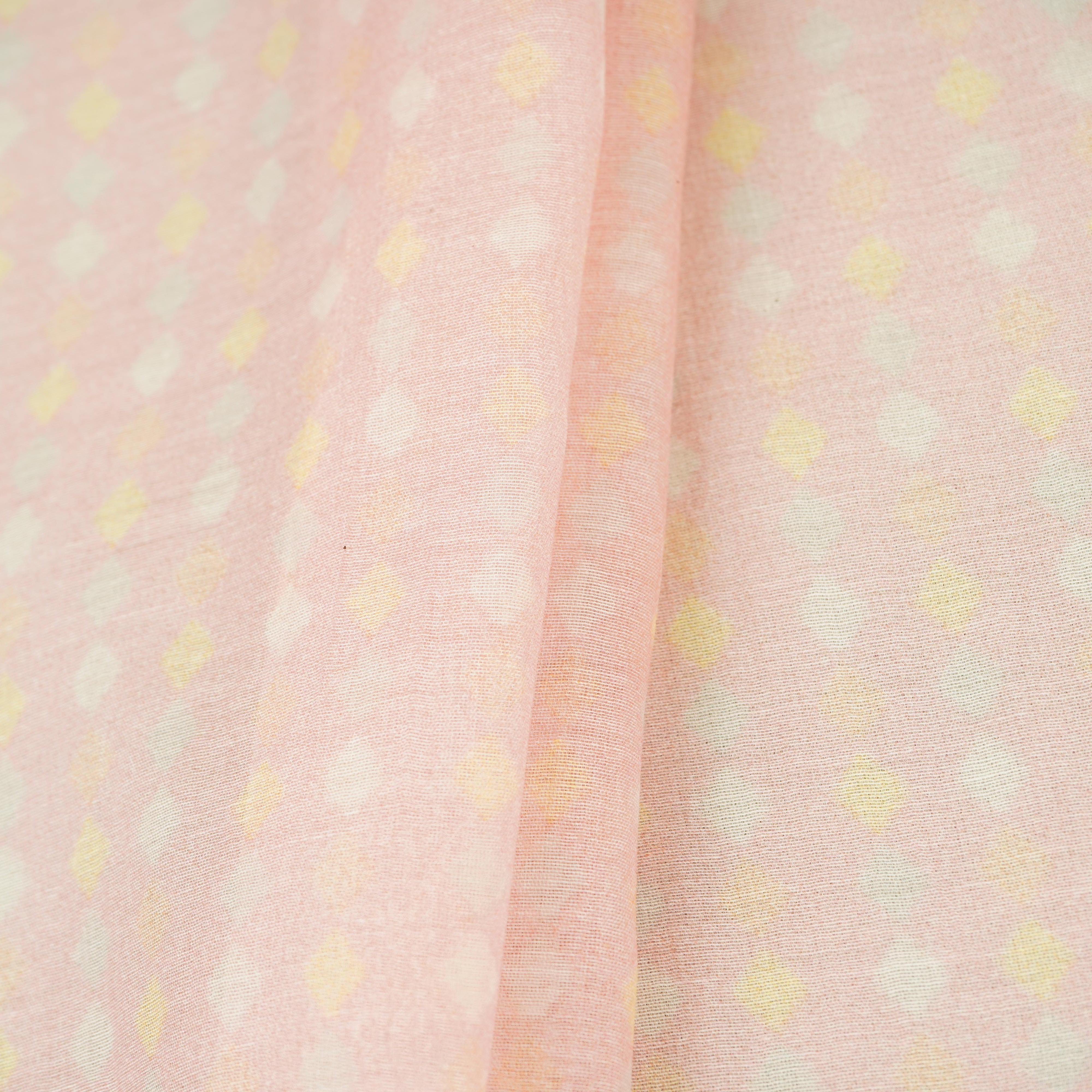 Pink Geomatrical Print Mul Chanderi Fabric SNA-29633 - TradeUNO