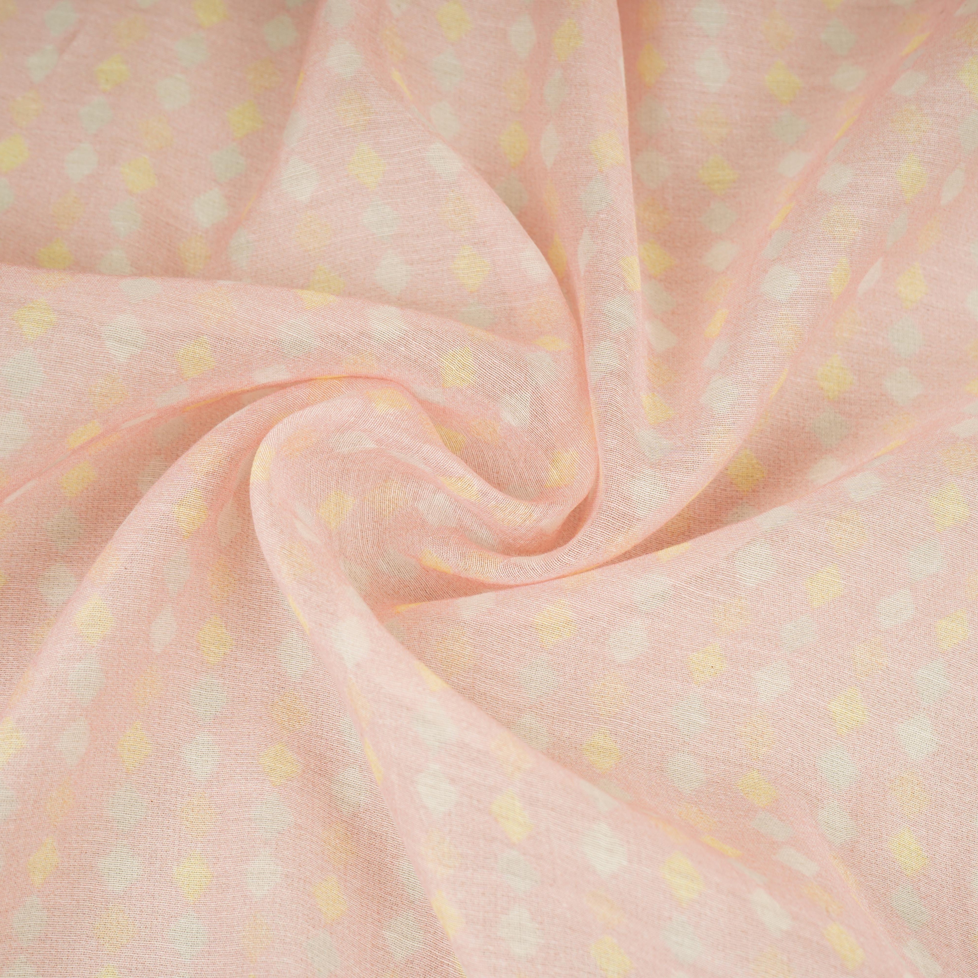Pink Geomatrical Print Mul Chanderi Fabric SNA-29633 - TradeUNO