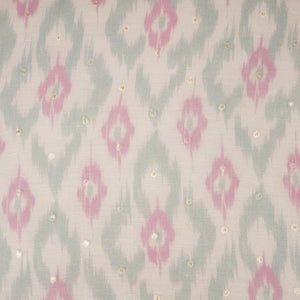 Baby Pink Ikkat print mukaish work Mul Chanderi Fabric SNA-29625 - TradeUNO