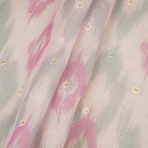 Baby Pink Ikkat print mukaish work Mul Chanderi Fabric SNA-29625 - TradeUNO