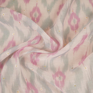 Baby Pink Ikkat print mukaish work Mul Chanderi Fabric SNA-29625 - TradeUNO