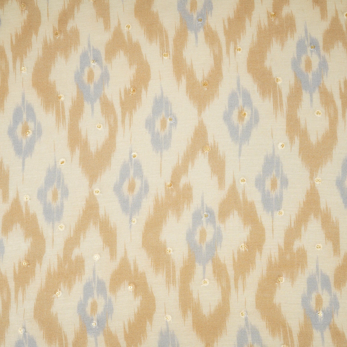 Peach Ikkat print mukaish work Mul Chanderi Fabric SNA-29627