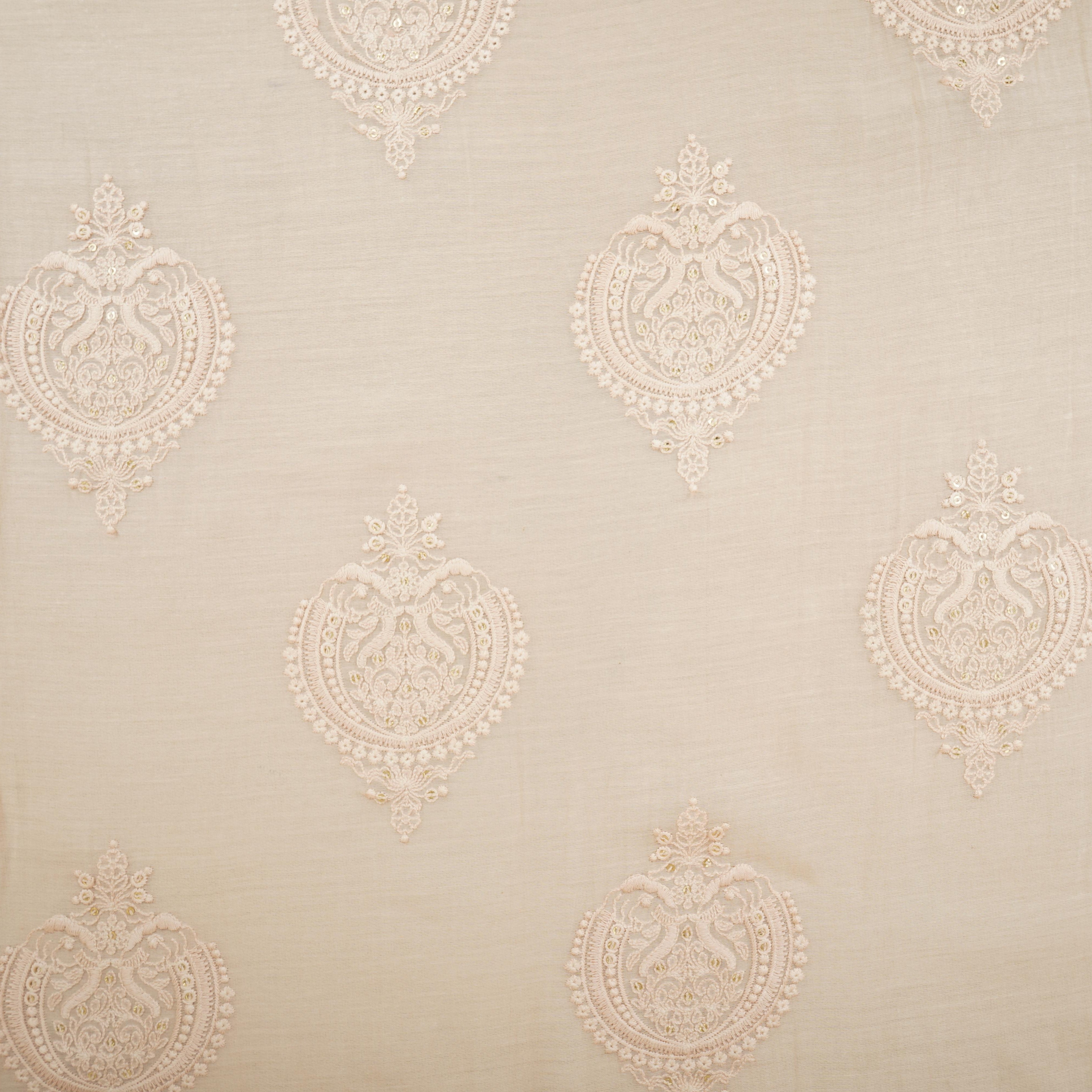 Peach Chikankari motif embroidery Mul Chanderi Fabric SNA-29623 - TradeUNO