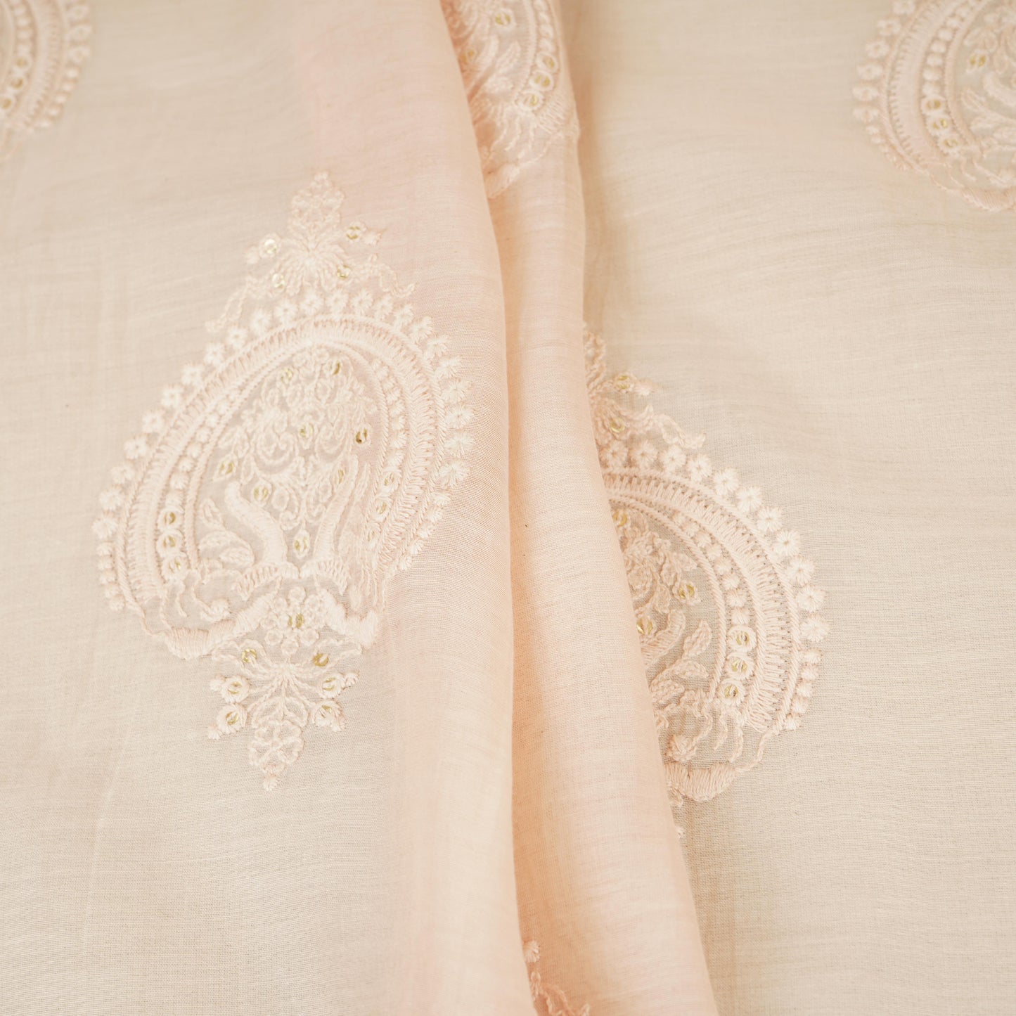 Peach Chikankari motif embroidery Mul Chanderi Fabric SNA-29623