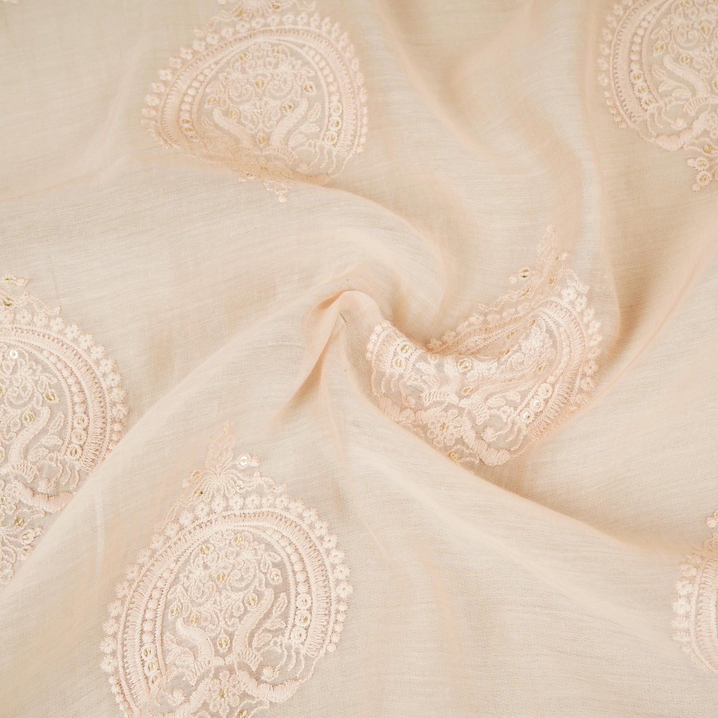 Peach Chikankari motif embroidery Mul Chanderi Fabric SNA-29623