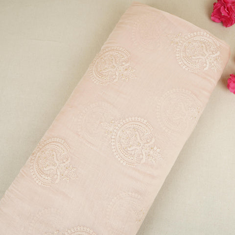 Peach Chikankari motif embroidery Mul Chanderi Fabric SNA-29623
