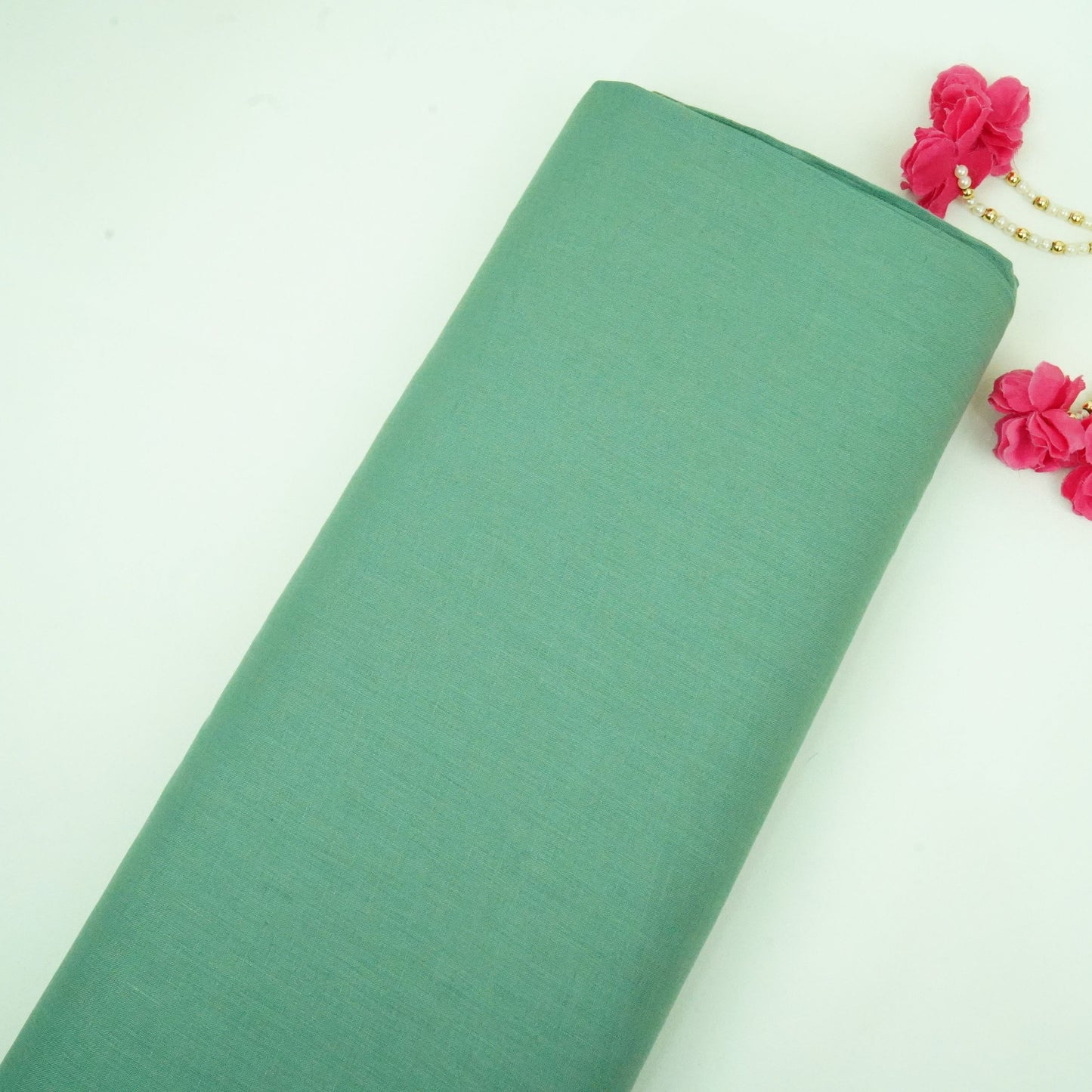 Teal Green Solid Pure Linen Fabric UT-31162