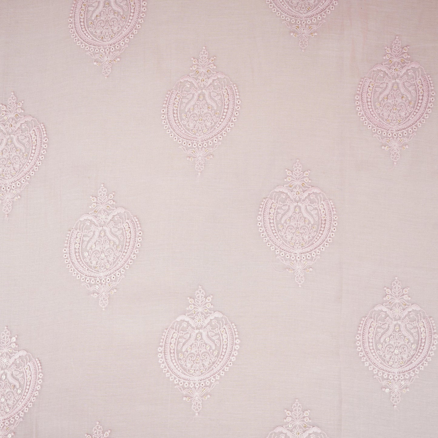 Baby Pink Chikankari motif embroidery Mul Chanderi Fabric SNA-29624