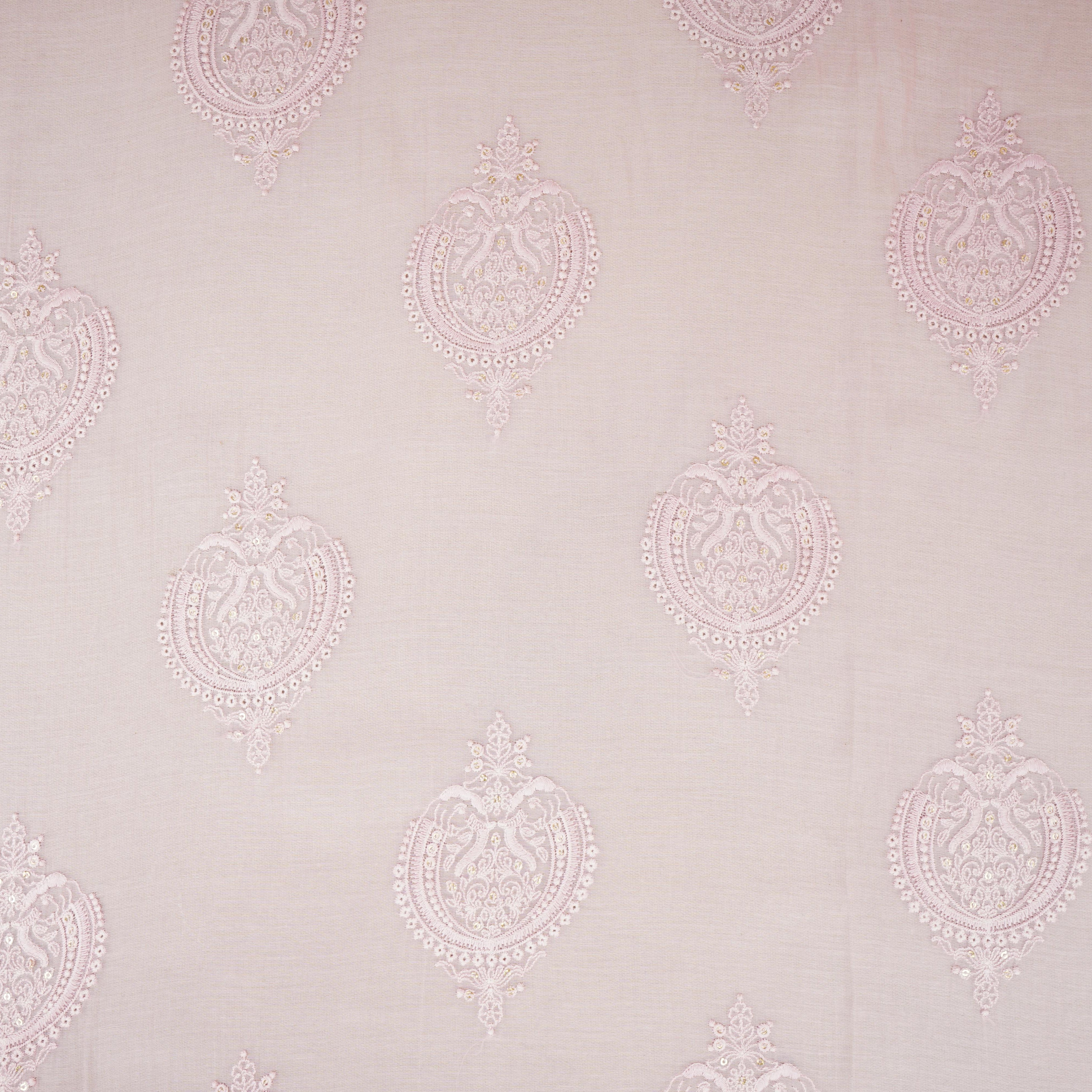 Baby Pink Chikankari motif embroidery Mul Chanderi Fabric SNA-29624 - TradeUNO
