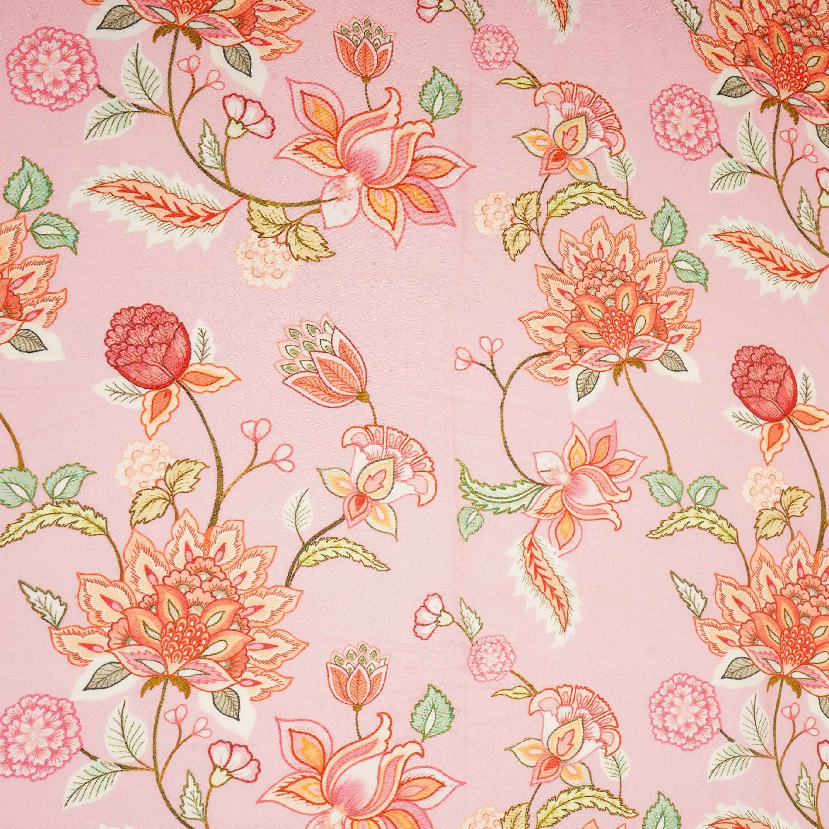 Pink Mughal Floral Print Muslin Fabric GTS-30946 - TradeUNO