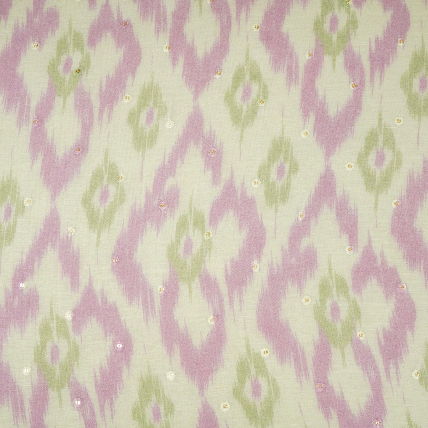 Light Green Ikkat print mukaish work Mul Chanderi Fabric SNA-29626
