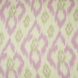 Light Green Ikkat print mukaish work Mul Chanderi Fabric SNA-29626 - TradeUNO