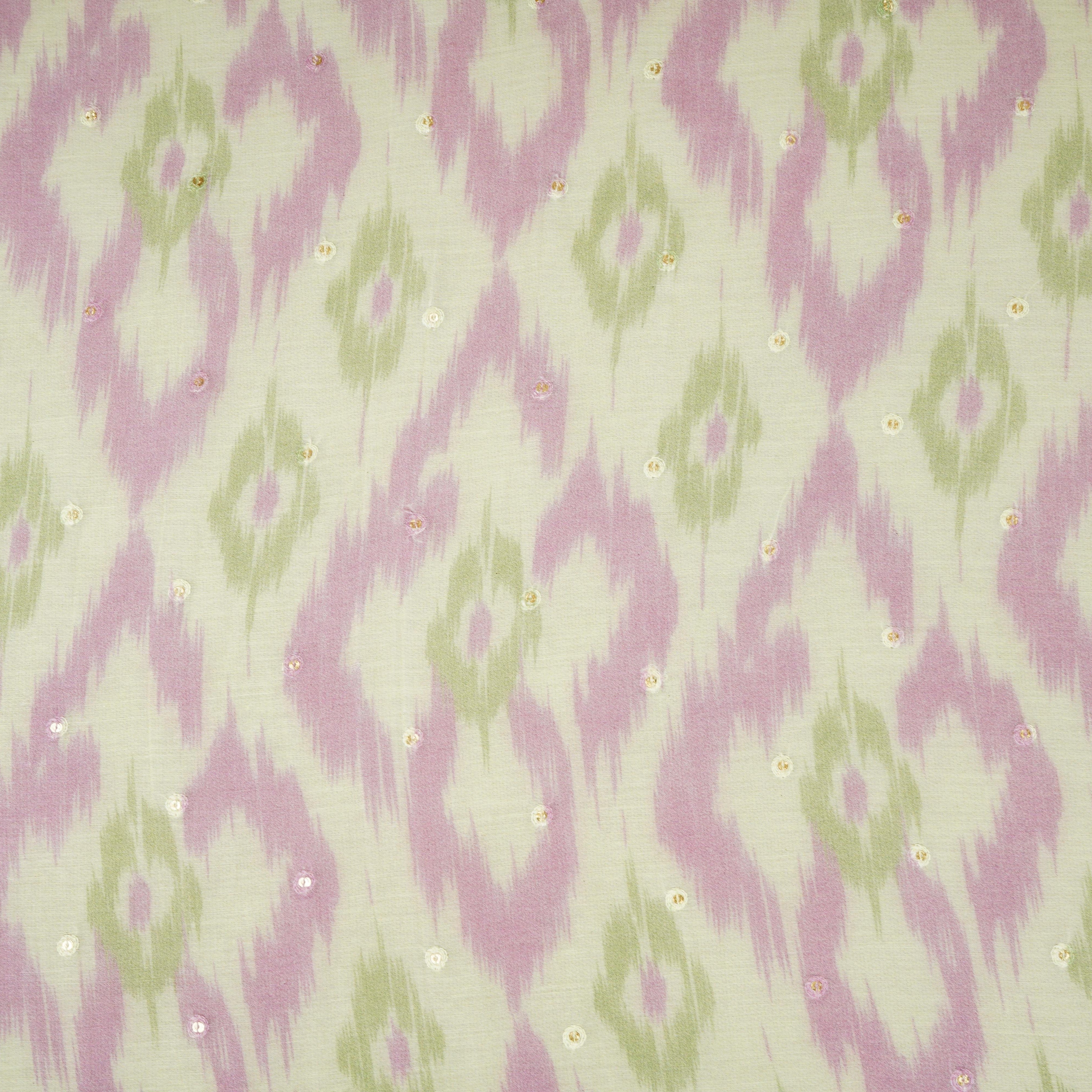 Light Green Ikkat print mukaish work Mul Chanderi Fabric SNA-29626 - TradeUNO