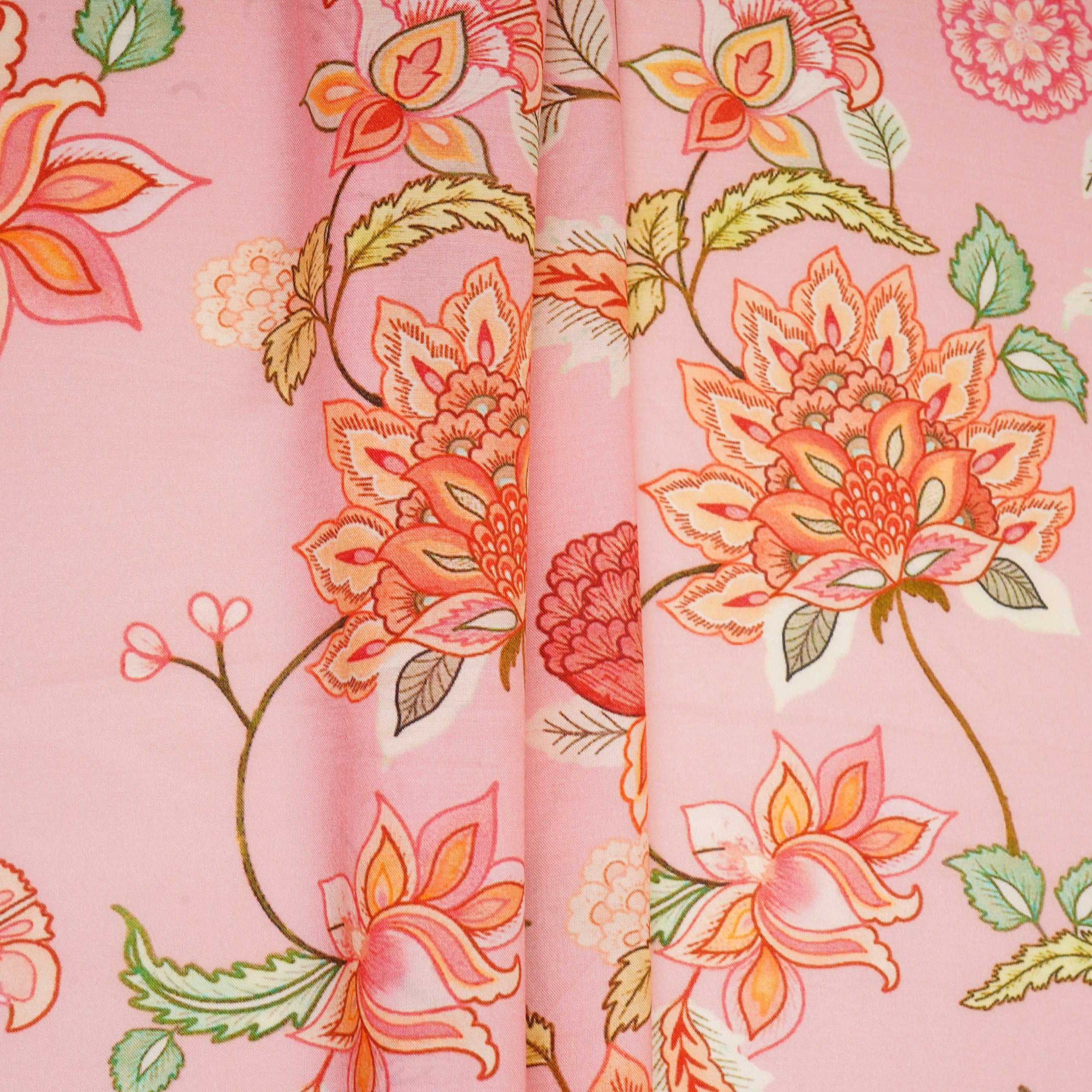 Pink Mughal Floral Print Muslin Fabric GTS-30946 - TradeUNO