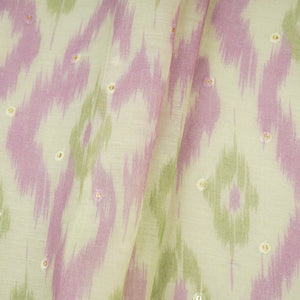 Light Green Ikkat print mukaish work Mul Chanderi Fabric SNA-29626 - TradeUNO