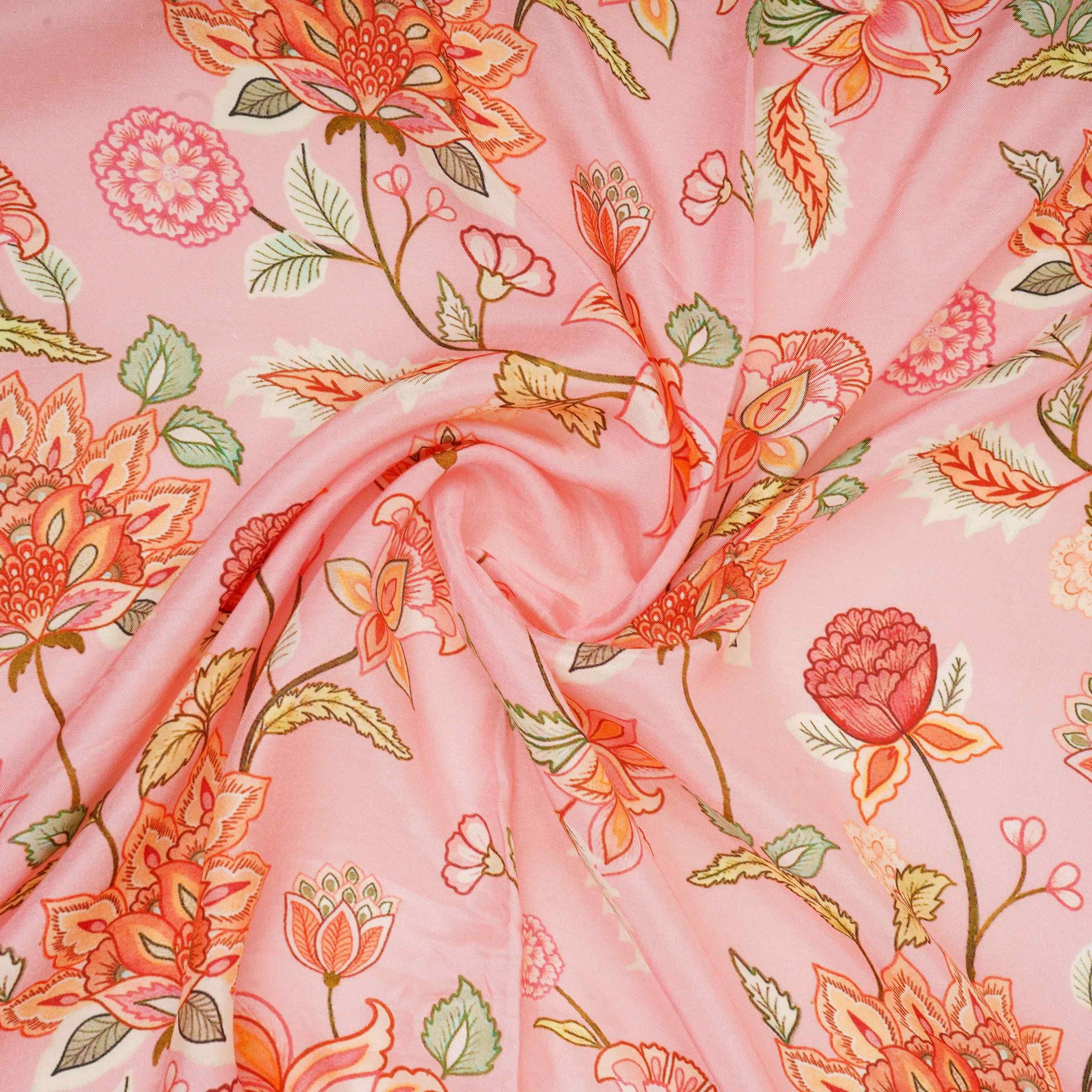 Pink Mughal Floral Print Muslin Fabric GTS-30946 - TradeUNO