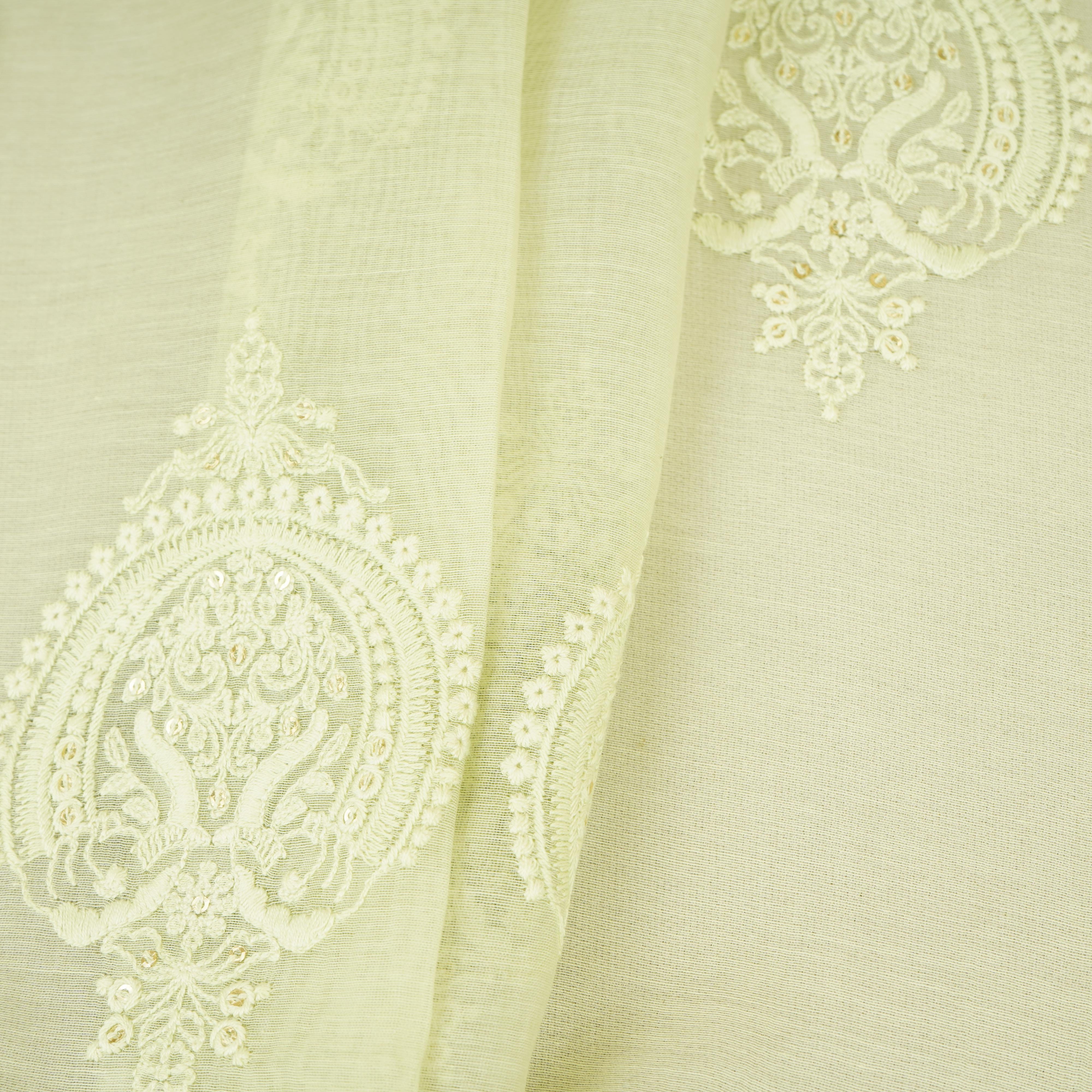 Light Green Chikankari motif embroidery Mul Chanderi Fabric SNA-29622 - TradeUNO