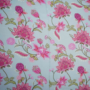 Light Grey Mughal Floral Print Muslin Fabric GTS-30948 - TradeUNO