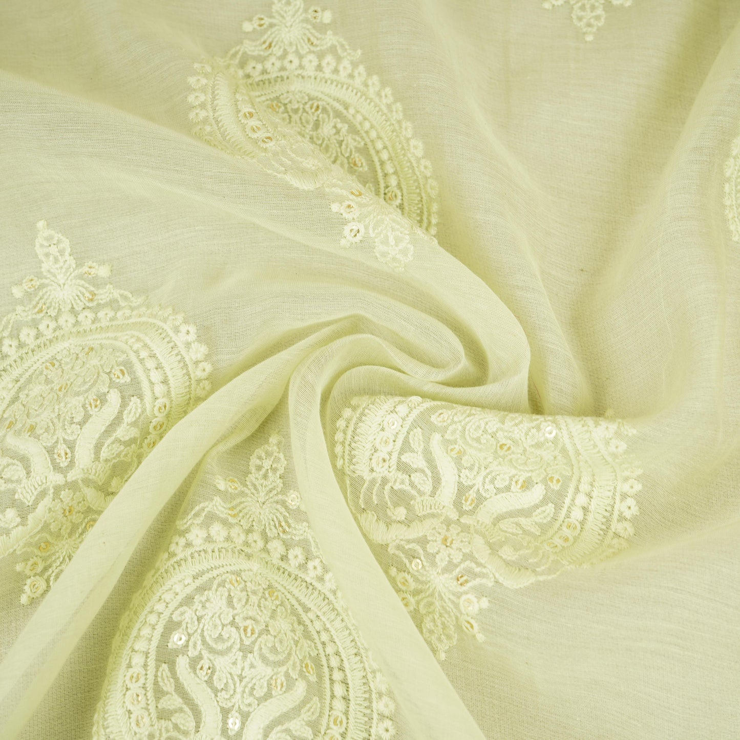 Light Green Chikankari motif embroidery Mul Chanderi Fabric SNA-29622