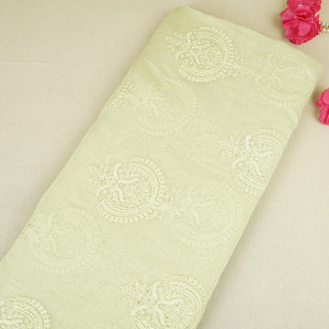 Light Green Chikankari motif embroidery Mul Chanderi Fabric SNA-29622