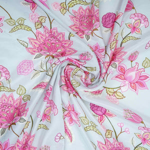 Light Grey Mughal Floral Print Muslin Fabric GTS-30948 - TradeUNO