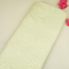 Light Green Chikankari motif embroidery Mul Chanderi Fabric SNA-29622