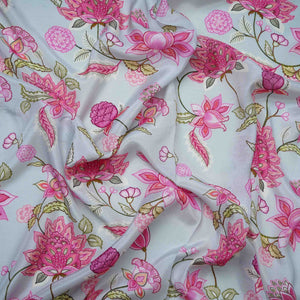 Light Grey Mughal Floral Print Muslin Fabric GTS-30948 - TradeUNO