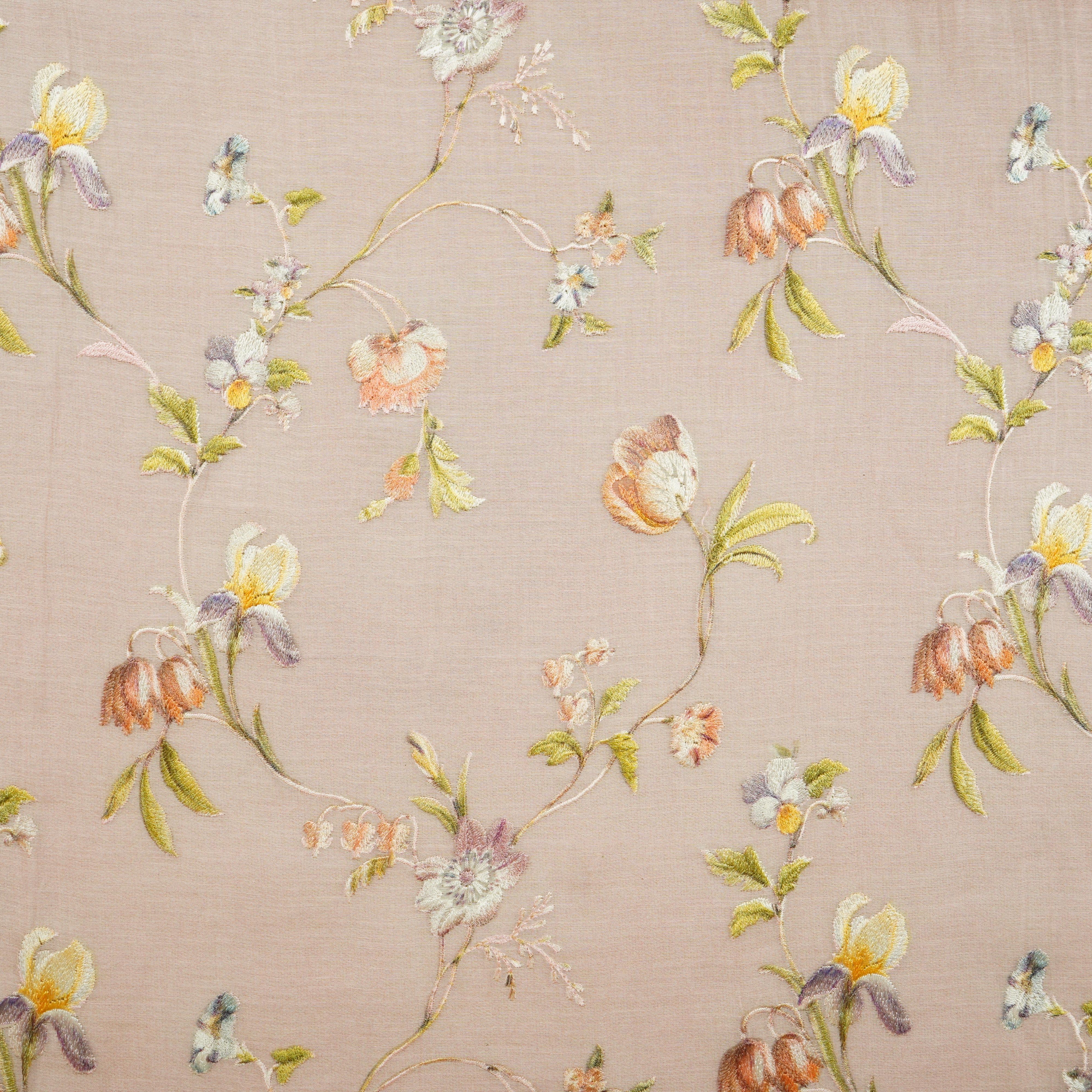 Pink fine floral embroidery Mul Chanderi Fabric SNA-29632 - TradeUNO