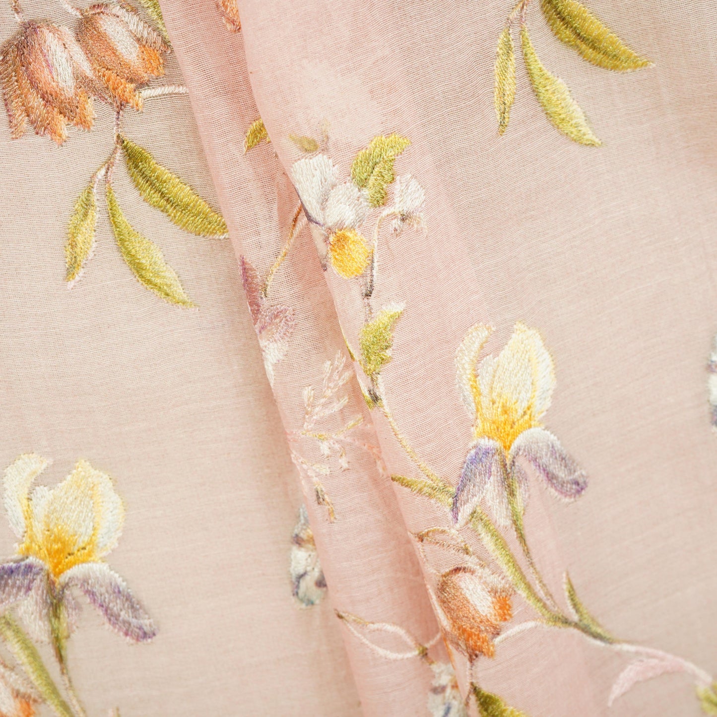Pink fine floral embroidery Mul Chanderi Fabric SNA-29632