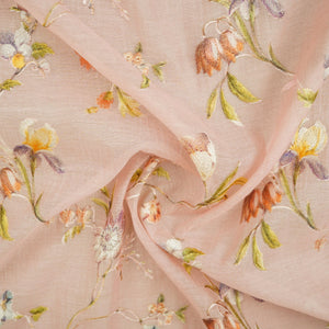 Pink fine floral embroidery Mul Chanderi Fabric SNA-29632 - TradeUNO