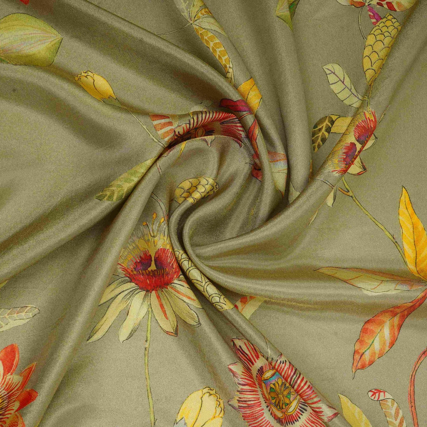 Metallic Silver floral print Tissue Fabric MTFG-31108