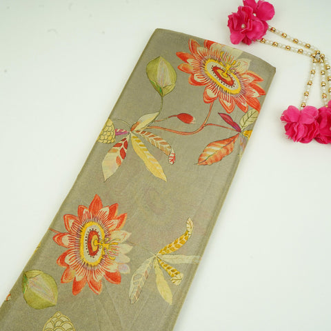 Metallic Silver floral print Tissue Fabric MTFG-31108