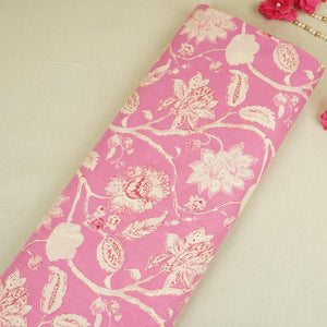 Cream with Pink Floral Print Cotton Fabric AFI-29535 - TradeUNO