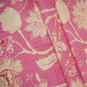 Cream with Pink Floral Print Cotton Fabric AFI-29535 - TradeUNO