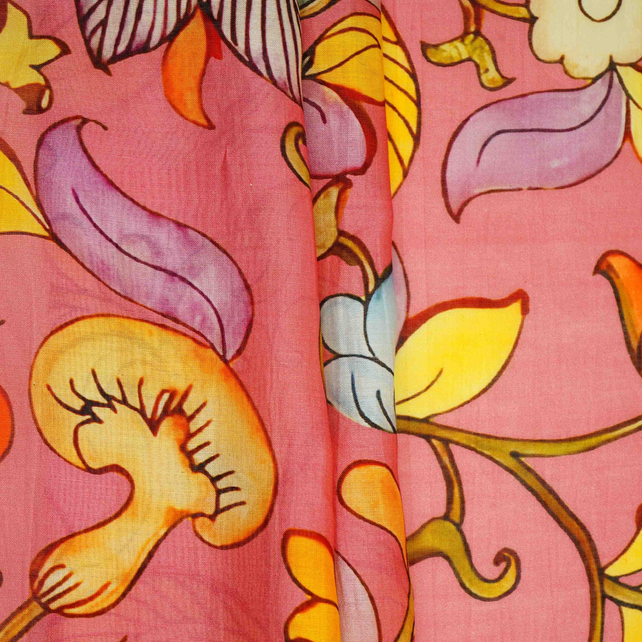 Rani Pink Kalamkari Print Pure 70gm Chanderi Fabric VF-30893 - TradeUNO