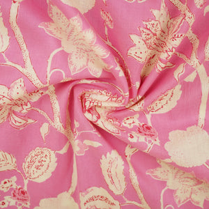Cream with Pink Floral Print Cotton Fabric AFI-29535 - TradeUNO