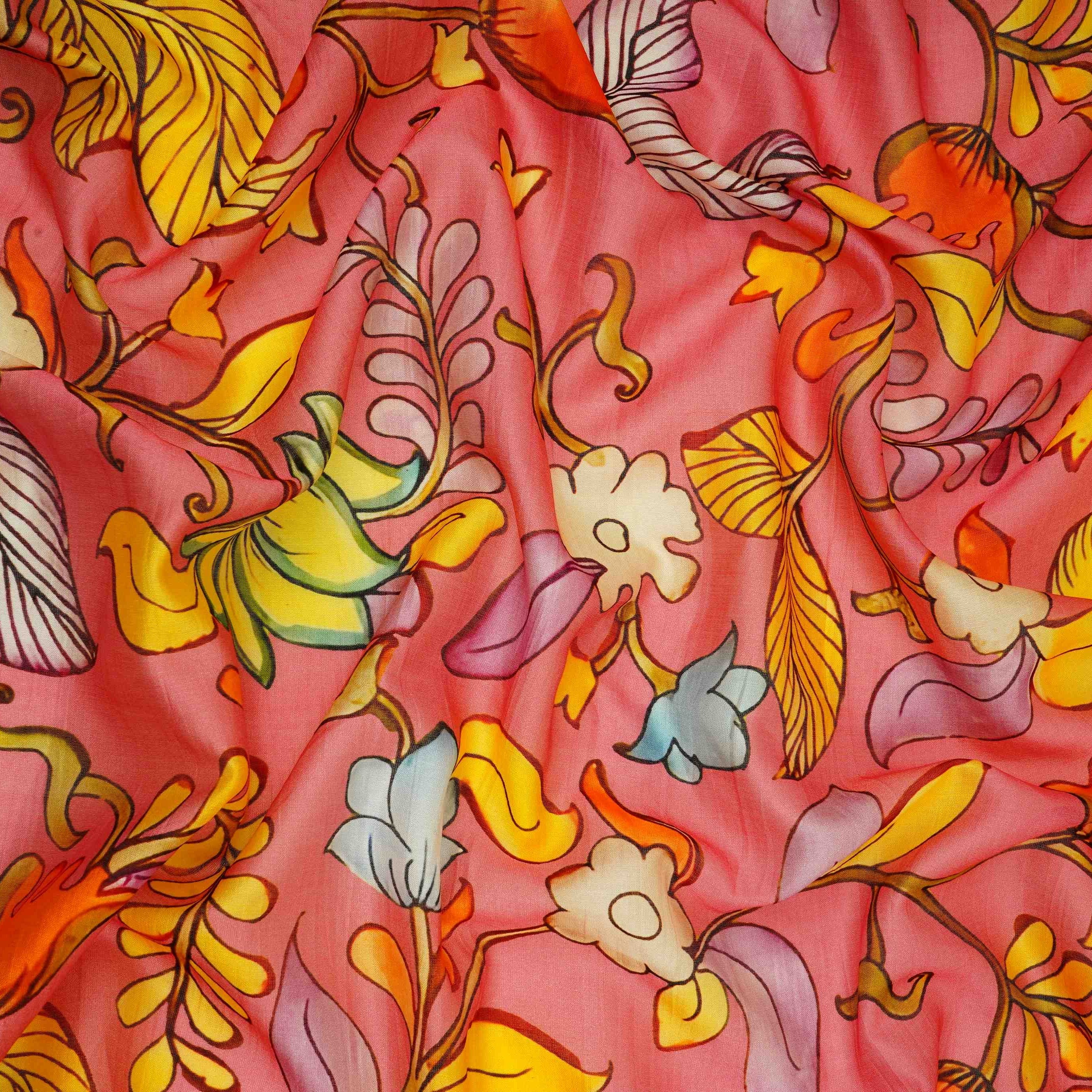 Rani Pink Kalamkari Print Pure 70gm Chanderi Fabric VF-30893 - TradeUNO