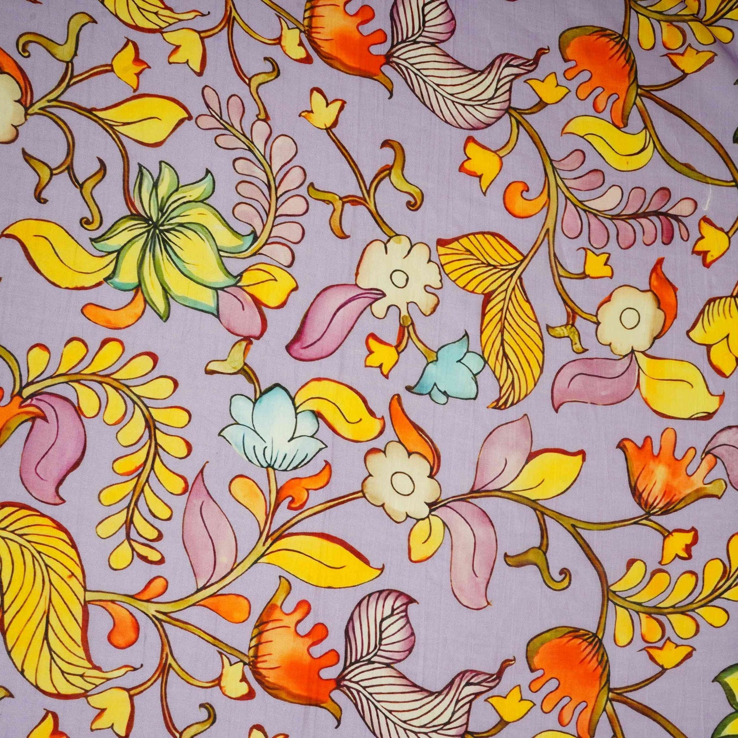 Lilac Kalamkari Print Pure 70gm Chanderi Fabric VF-30892