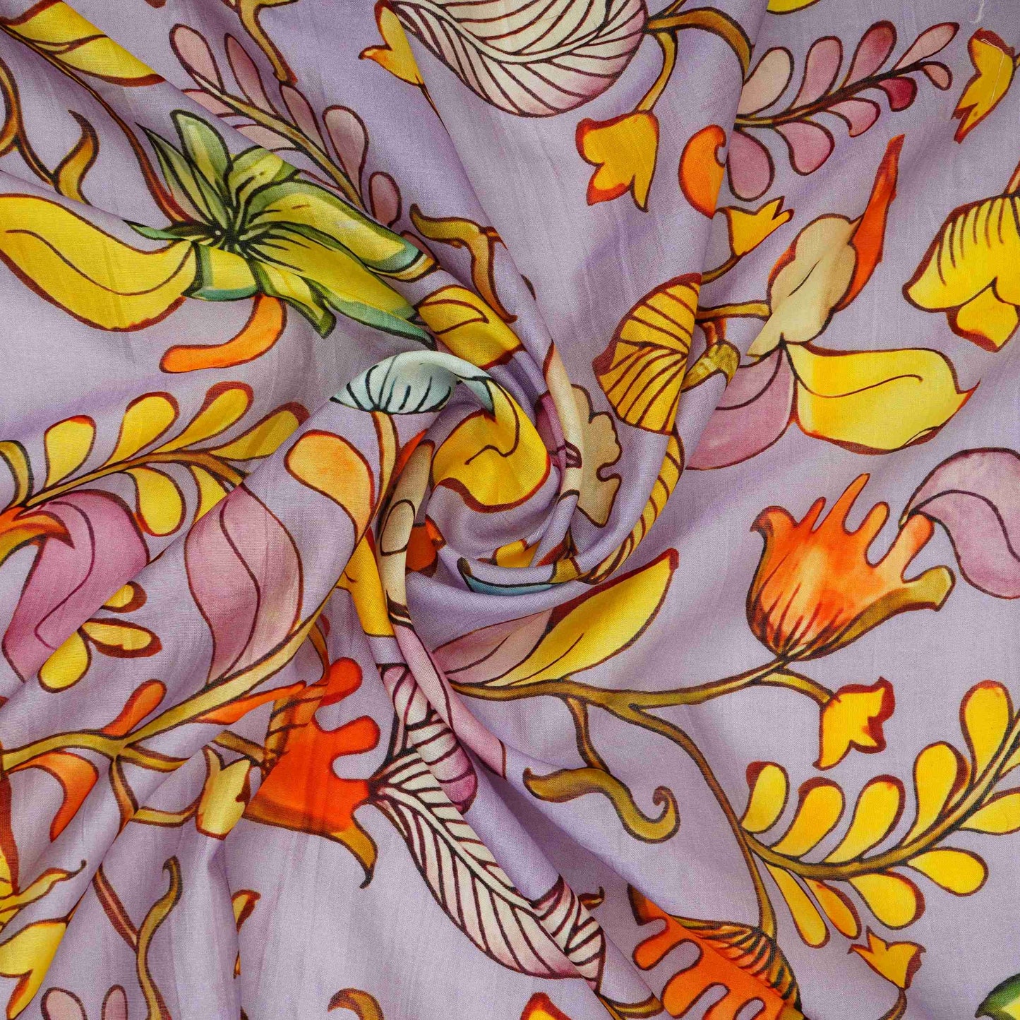 Lilac Kalamkari Print Pure 70gm Chanderi Fabric VF-30892