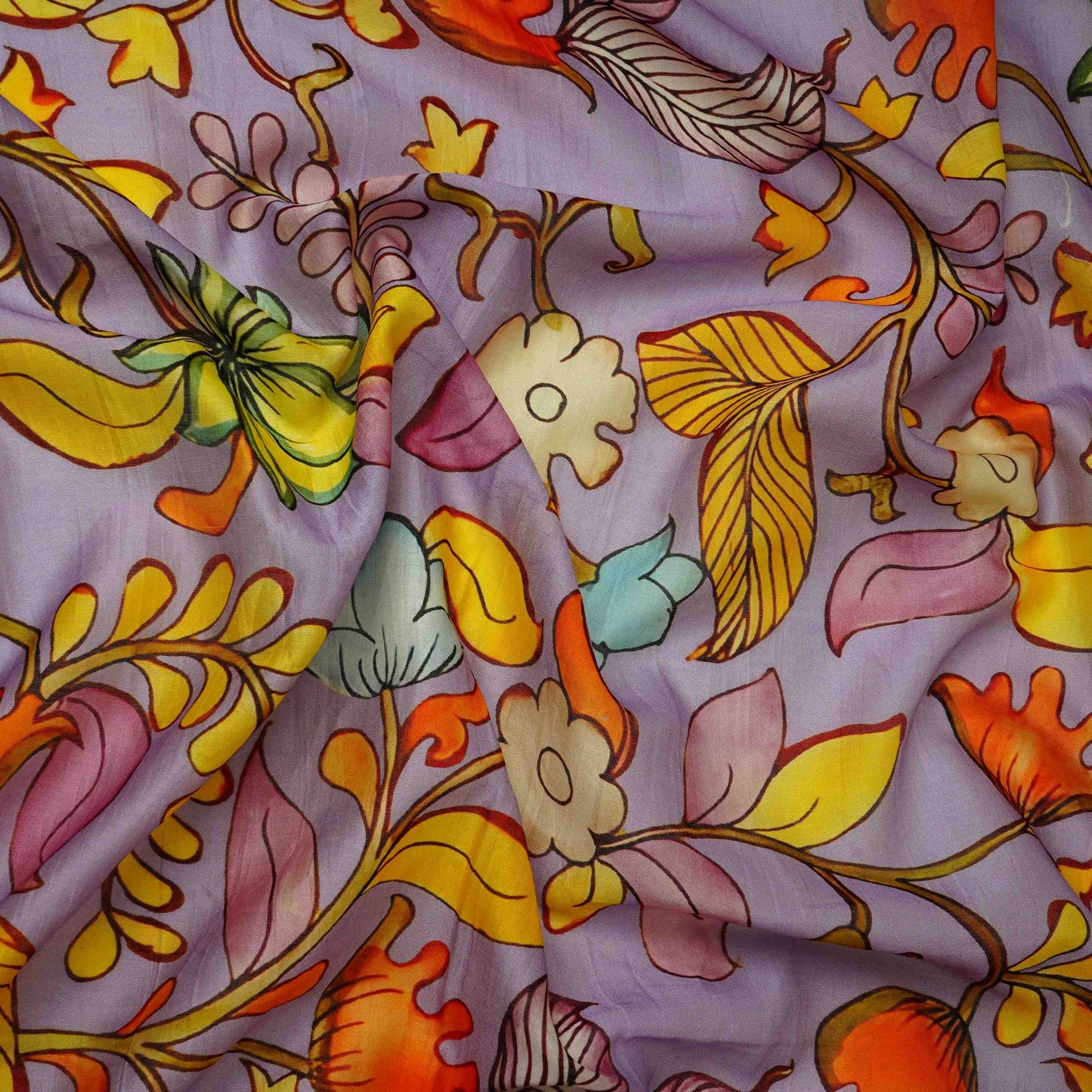 Lilac Kalamkari Print Pure 70gm Chanderi Fabric VF-30892