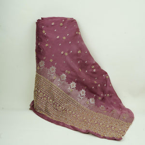Dusky Pink Zari cutdana embroidery Satin Silk Fabric TF-31120 - TradeUNO