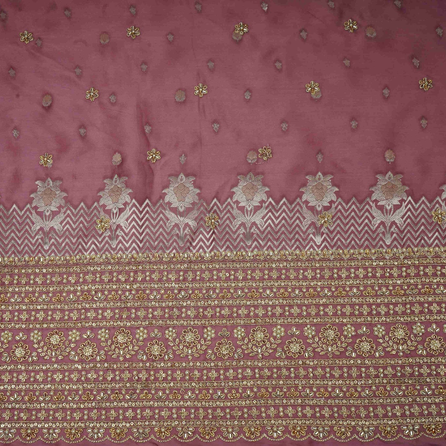 Dusky Pink Zari cutdana embroidery Satin Silk Fabric TF-31120