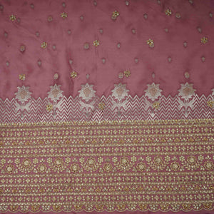 Dusky Pink Zari cutdana embroidery Satin Silk Fabric TF-31120 - TradeUNO