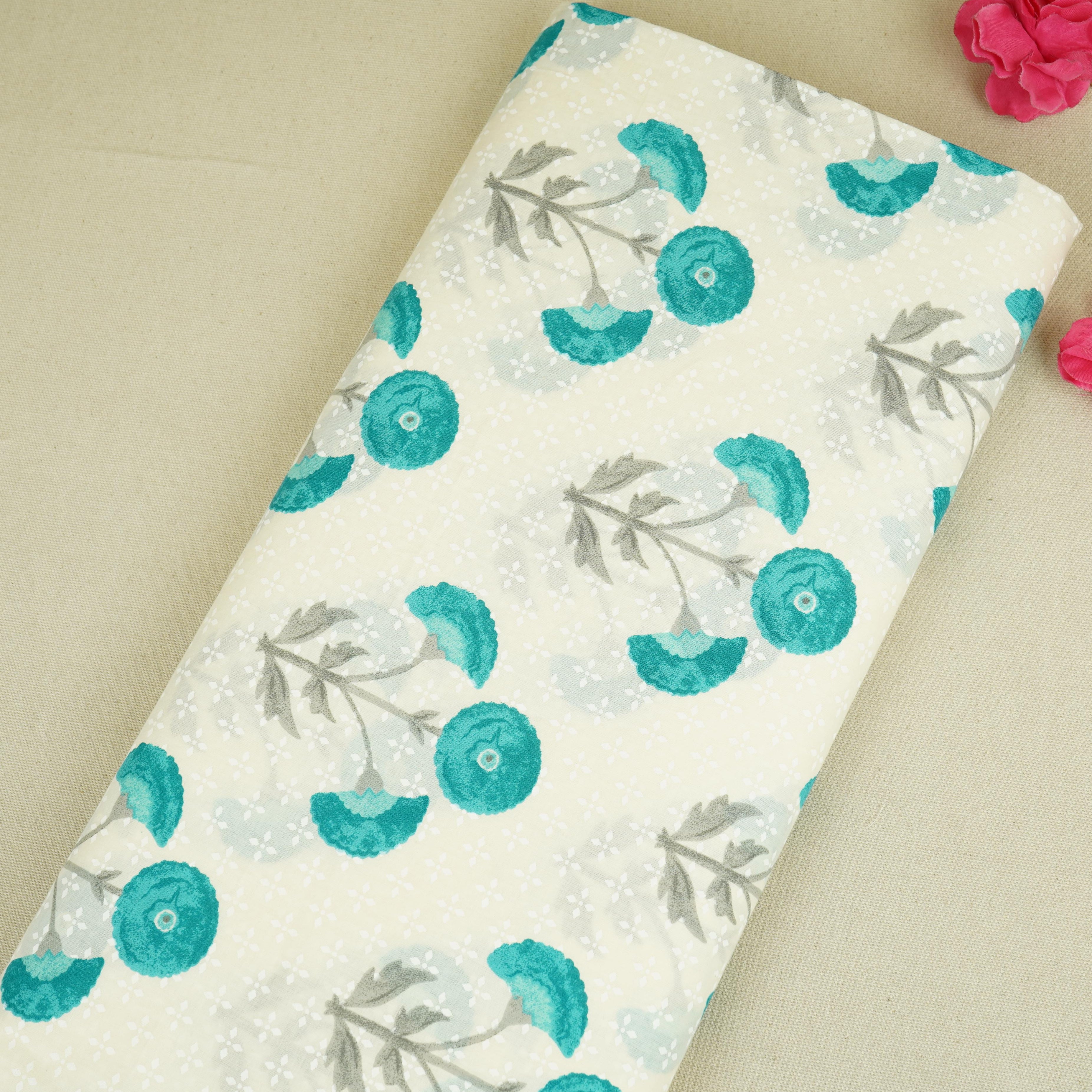 Off white floral Print Cotton Fabric AFI-29581 - TradeUNO