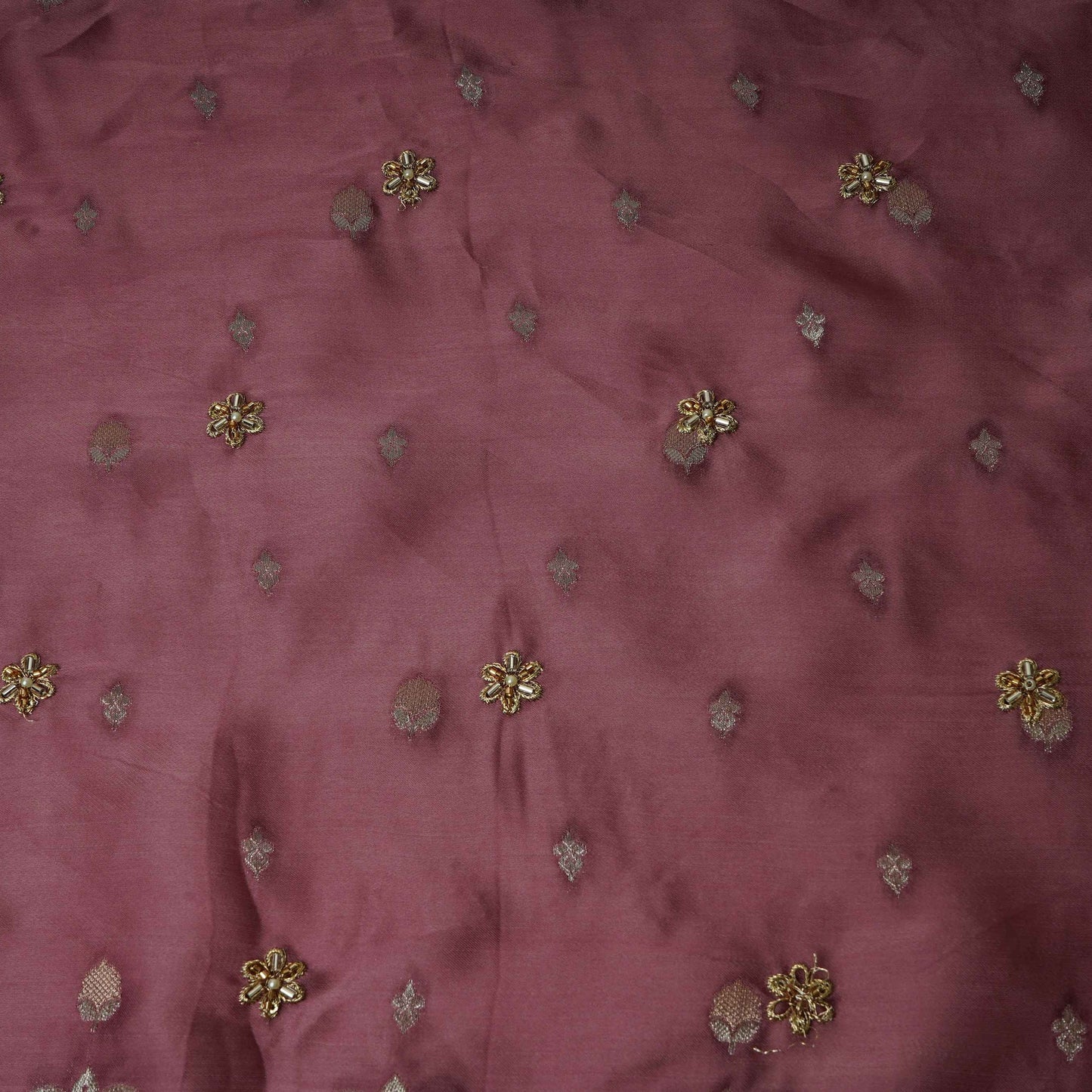 Dusky Pink Zari cutdana embroidery Satin Silk Fabric TF-31120