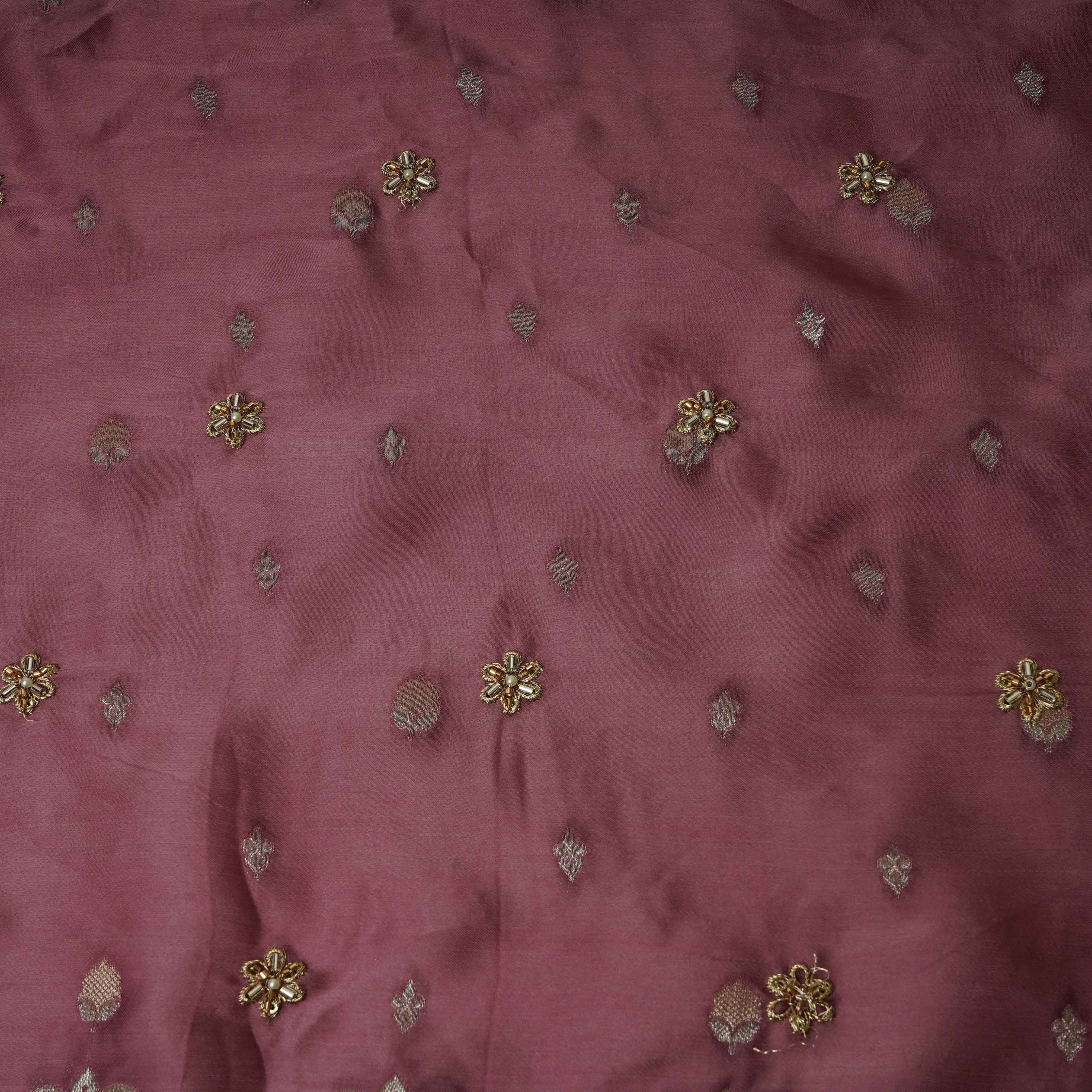 Dusky Pink Zari cutdana embroidery Satin Silk Fabric TF-31120 - TradeUNO
