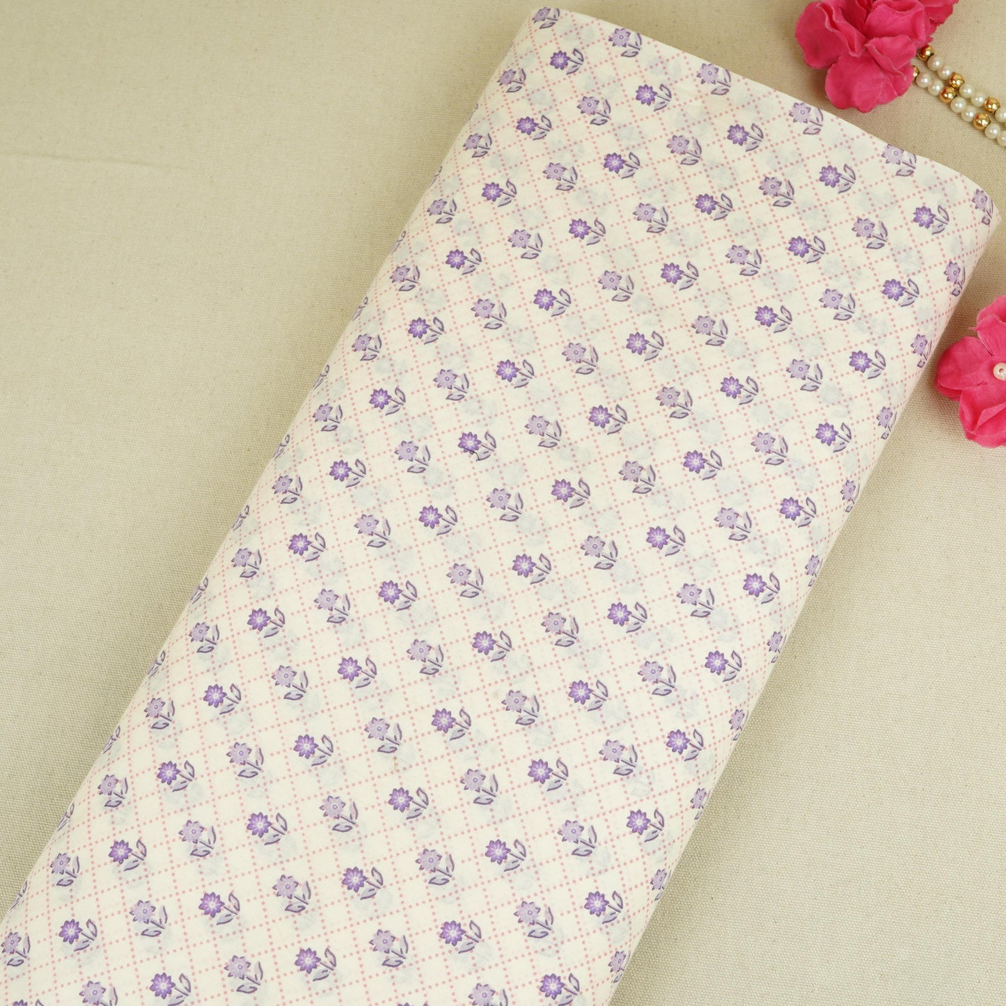 Off white floral Print Cotton Fabric AFI-29584